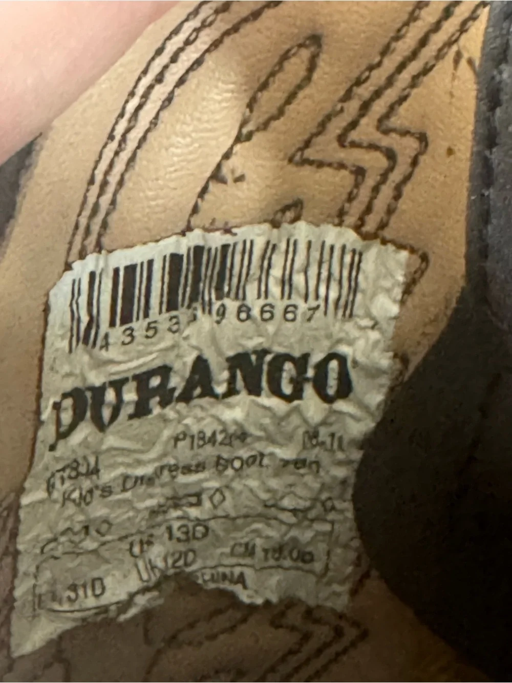 ⁠Durango Kids Distressed Brown Leather Western Cowboy Boots Size 13D